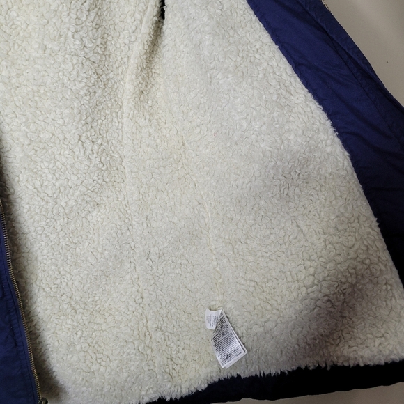 Gap Winter Parka Coat Navy Blue Faux Fur Hood Size S Sherpa Jacket - Picture 5 of 9
